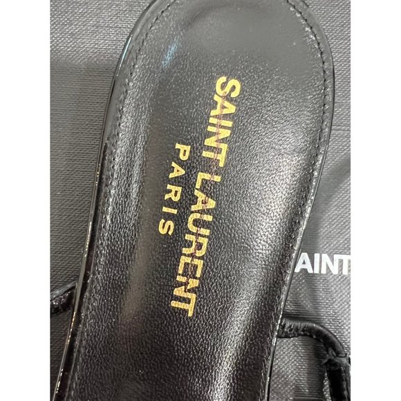 SAINT LAURENT Cassandre YSL Logo Flat Patent Leather Sandals - Picture 7 of 10